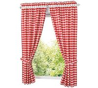 BAILEY JO 1 Paire Rideaux en Fils de Coton Imitation Joint Rouge LxH/80x145CM Tissu en Treillis Rideaux Courts Passe Tringle avec Broderie Décoration de Fenêtre Chambre/Salle de Bain/Cuisine/Café