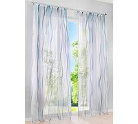 BAILEY JO 1 Panneau Rideau Voilage Transparent avec Impression Vague Bleu LxH/140x225CM Rideaux à Galon Fronceur Décoration de Fenêtre Chambre/Salle de Bain/Balcon