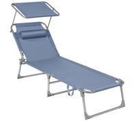 Bain de Soleil, 193 x 53 x 29 cm, Capacité de 150 kg, avec Pare-Soleil, Dossier Réglable, pour Jardin, Piscine, Terrasse