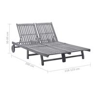 vidaXL Bain de soleil 2 personnes avec support Gris acacia massif