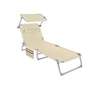 tectake® Chaise Longue Pliante Bain de Soleil Jardin Exterieur avec Pare Soleil, Appuie-tête & Pochette Chaise Longue inclinable Transat de Plage Relax Camping Salon de Jardin Exterieur