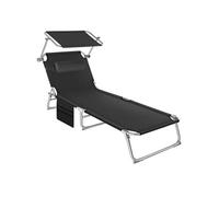 Bain de soleil - TECTAKE - Chaise longue transat de jardin CHLOÉ pliable, pare-soleil, appui-tête et pochette latérale - Noir