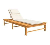 Bain de soleil avec coussin blanc crème & housse en acacia massif