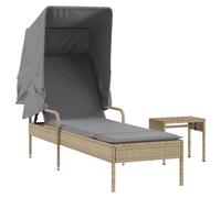 vidaXL Bain de soleil avec toit et table Beige Poly Rattan