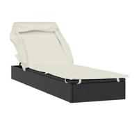 Bain de soleil avec toit pliant 213 x 63 x 97 cm Poly rotin noir