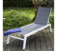 Happy Garden – Bain de soleil Barbados – textilène gris, aluminium blanc – multi-position