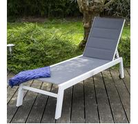 Happy Garden – Bain de soleil Barbados – textilène gris, aluminium blanc – multi-position