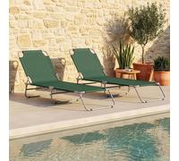 Bain de soleil 'Carcao', set de 2, dossier réglable, pliable, structure acier 186 x 55 x 24 cm, vert foncé