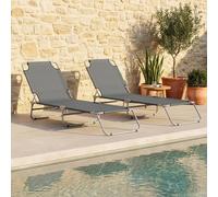 Bain de soleil 'Carcao' set de 2 lits à dossier réglable, pliable, structure en acier 186 x 55 x 24 cm gris foncé