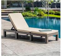 Bain de soleil DAYTONA Allibert by KETER, Résine imitation rotin tressé cappuccino, Dossier réglable, Coussin inclus, 195 x 65 x 25,5 cm