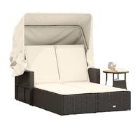 vidaXL Bain de soleil double avec toit et coussins Marron Poly Rattan