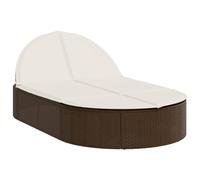 vidaXL Bain de soleil double avec coussins Marron Poly Rattan