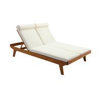 Bain de soleil double avec dossiers multipositions beige et bois massif L127 cm CARACAS