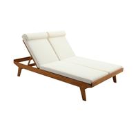 Bain de soleil double avec dossiers multipositions beige et bois massif L127 cm CARACAS