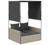 Bain de soleil double avec toit et rideaux Gris Poly-Rotin