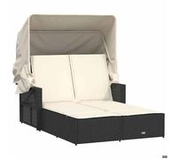 Bain de Soleil double - CLARENCE® - Chaise longue - RUIGNEUF - 2 PLACES - et auvent et coussins noir résine tressée 58267