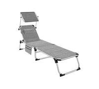 tectake® Chaise Longue Pliante Bain de Soleil Jardin Exterieur avec Pare Soleil et Appuie-tête, Chaise Longue inclinable en Aluminium, Transat de Plage Relax Jardin Camping Salon de Jardin Exterieur