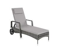 Bain de soleil - TECTAKE - Bain de soleil rotin KALAMATA à roulettes, coussin, dossier réglable, 200 x 70 x 33 cm - Gris/Gris clair