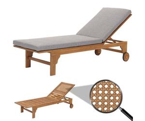 Bain De Soleil Hwc-N48, Bain De Soleil De Jardin Relax Chaise Longue, Bois Massif Acacia Certifié Mvg Coussin Gris Gris