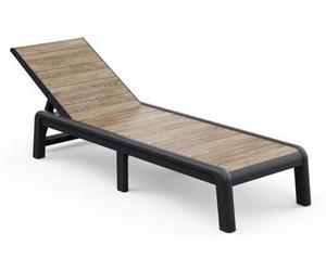 Bain de soleil Keter Porto, Résine gris graphite imitation bois, Dossier réglable 4 positions, 191.5 x 58 x 34.5 cm