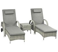Bain de soleil Outsunny Chaise longue de jardin Table Set de 3 meubles de jardin en poly rotin 4 couleurs