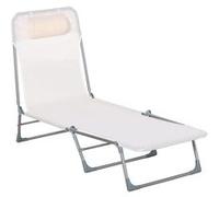 Outsunny Bain de Soleil transat Chaise Longue inclinable Pliable avec Oreiller Dossier réglable sur 5 Niveaux dim. 182L x 56l x 28H cm crème