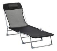 Outsunny Bain de Soleil transat Chaise Longue inclinable Pliable avec Oreiller Dossier réglable sur 5 Niveaux dim. 182L x 56l x 28H cm Noir