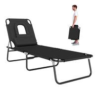 Bain de soleil - Outsunny - pliable transat inclinable 4 positions 3 coussins fournis - métal - noir