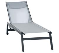 Bain de soleil - Outsunny - transat aluminium et textilène roulettes repose-tête inclinable - alu - gris clair