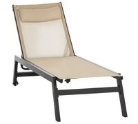 Bain de soleil - Outsunny - transat aluminium et textilène roulettes repose-tête inclinable - alu - kaki