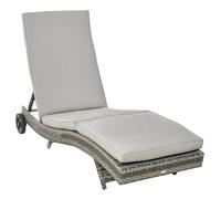 Outsunny Bain de soleil Grand confort 5 positions roulettes matelas déhoussable résine tressée grise