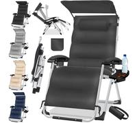 Bain de soleil pliable beige - KESSER - Charge maximale 200 kg - Dossier réglable - Résistant aux intempéries