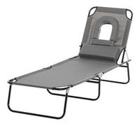 Outsunny Bain de soleil pliable transat inclinable 4 positions chaise longue de lecture 3 coussins fournis gris foncé