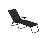 Bain de soleil pliable transat inclinable 6 positions grand confort avec matelas + accoudoirs acier polyester noir