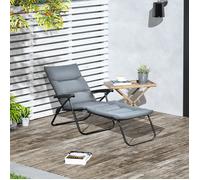 Bain de soleil pliable transat inclinable 6 positions grand confort avec matelas + accoudoirs acier polyester gris