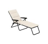 Bain de soleil pliable transat inclinable 6 positions grand confort avec matelas + accoudoirs acier polyester beige