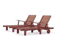 Lot de 2 bains de soleil pliant en bois exotique ""Tokyo"" - Mahogany - Marron acajou