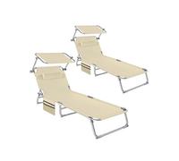 TecTake Bains de soleil Chloé Lot de 2 4 positions avec appui-tête et pochette - Beige