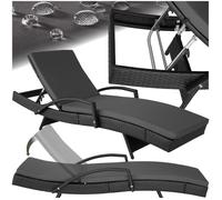 Bain de soleil rotin tressé noir dossier réglable 5 positions matelas moelleux