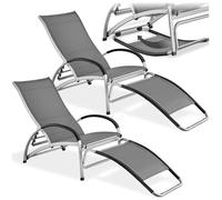 Bain de soleil - TECTAKE - Chaise longue 2 en 1 bascule AVIGNON, pliable, 4 positions, en textilène déperlant - Anthracite