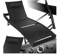 Bain de soleil - TECTAKE - Chaise longue en rotin de jardin MOANA dossier réglable en 6 positions coussin amovible - Noir