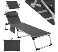 Bain de soleil - TECTAKE - Chaise longue transat LORELLA rembourré et pliable dossier réglable 6 positions avec appui-tête - Gris