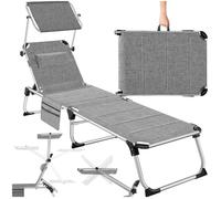 Bain de soleil - TECTAKE - Chaise longue transat LORELLA rembourré pliable dossier réglable 6 positions appui-tête - Gris tâcheté