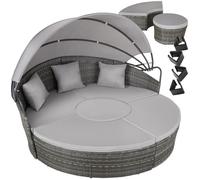 Bain de soleil - TECTAKE - Fauteuil lit de jardin en rotin SANTORIN modulable avec toit pare-soleil pliable et housse incluse - Gris