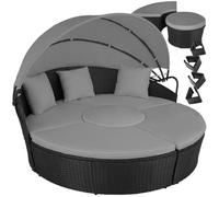Bain de soleil - TECTAKE - Fauteuil lit de jardin en rotin SANTORIN modulable avec toit pare-soleil pliable et housse incluse - Noir