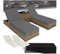 Bain de soleil - TECTAKE - Lot de 2 bains de soleil IRVINE avec table, design luxueux, résine tressée aluminium - Marron naturel