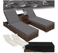Bain de soleil - TECTAKE - transat, 2 chaises longues, avec housse de protection, structure aluminium, 184 x 60 x 21 cm - marron