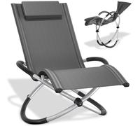 Bain de soleil - TECTAKE - Transat de jardin PAULINA ergonomique pliable avec fonction balancelle appuie-tête amovible - Gris