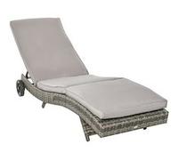 Outsunny Bain de soleil Grand confort 5 positions roulettes matelas déhoussable résine tressée grise
