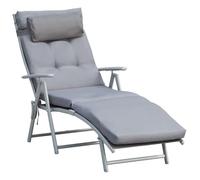 Outsunny Bain de Soleil Pliable transat inclinable 7 Positions Chaise Longue Grand Confort avec Matelas + accoudoirs métal époxy textilène Polyester Gris